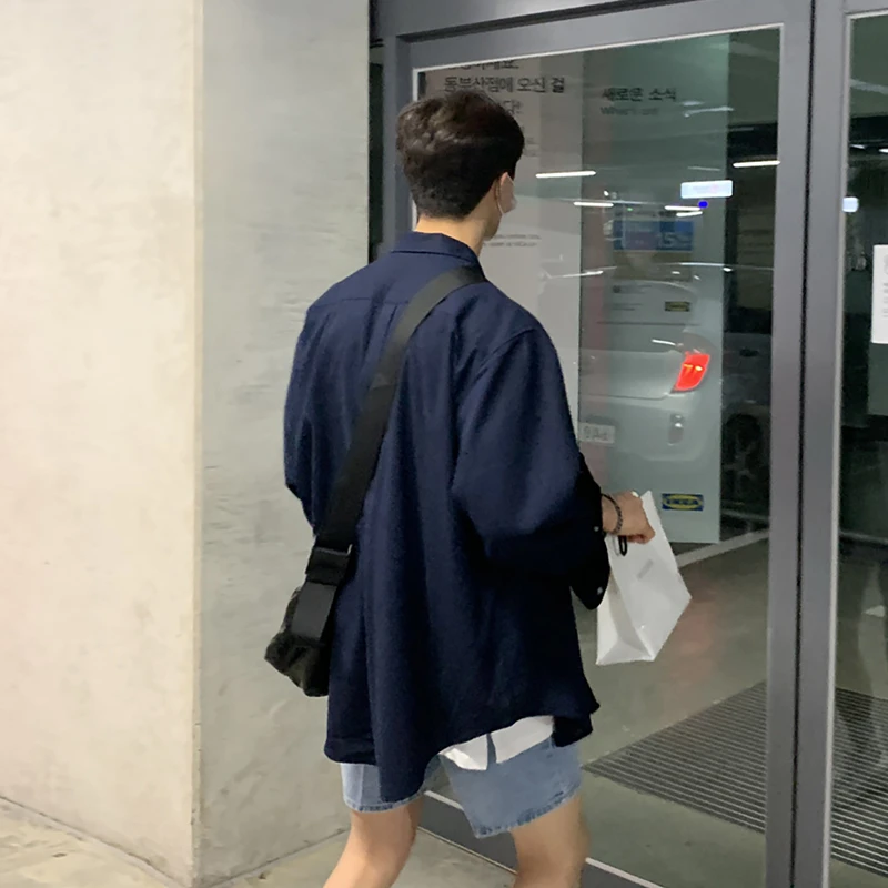 ascloqiao韩国新款衬衫男士长袖韩版青年棉麻衬衣时尚ins潮流帅气