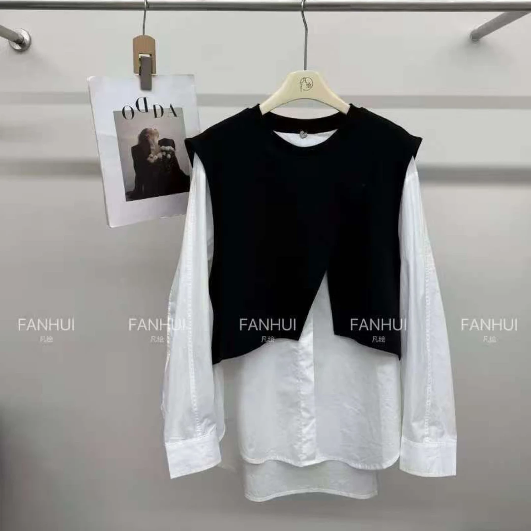 V家 设计感假两件拼接衬衫