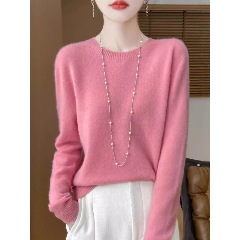 无缝一线成衣针织衫女圆领套头宽松打底衫秋冬新款纯色毛衣女批发