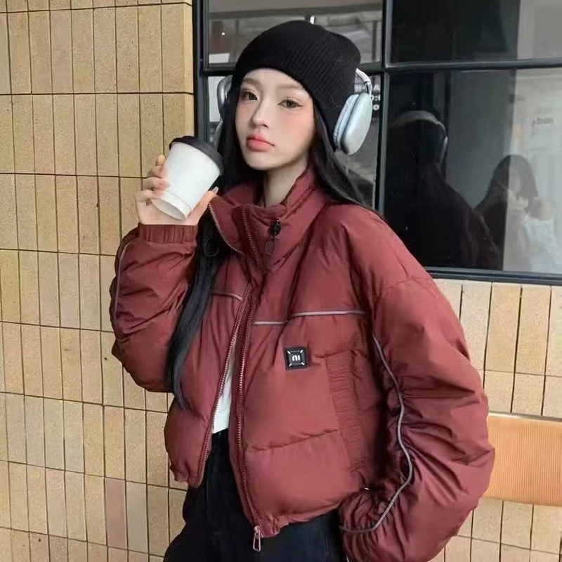 立领短款加厚棉服女新款小个子设计感小众独特绝美保暖外套 3735