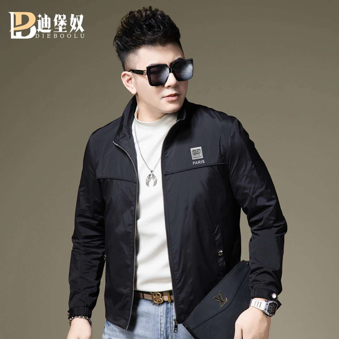 欧洲站潮牌时尚简约商务立领夹克男2025年秋季新款字母印花外套男