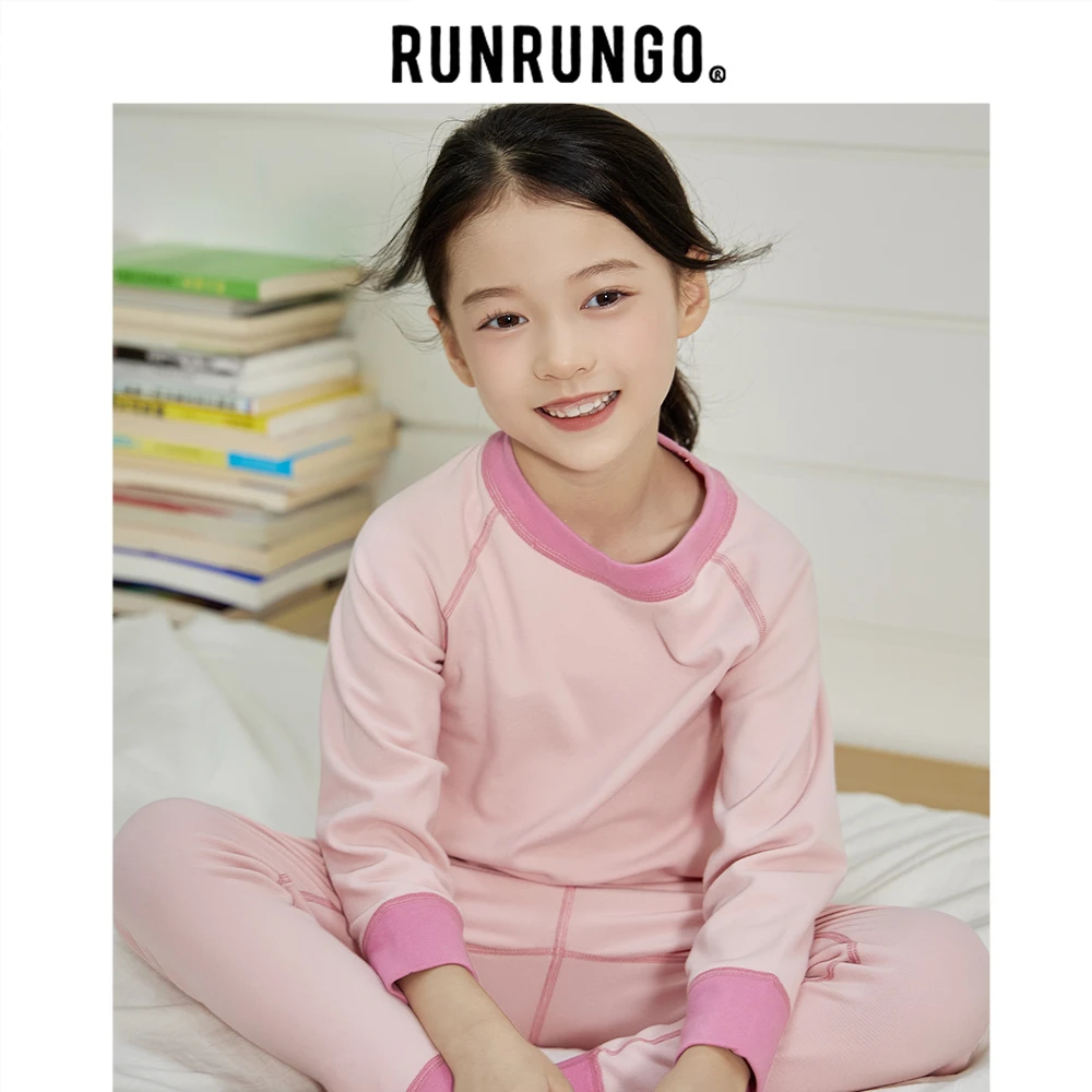Runrungo【柔光】撞色保暖内衣套装儿童衣服春秋女童长袖男童秋款
