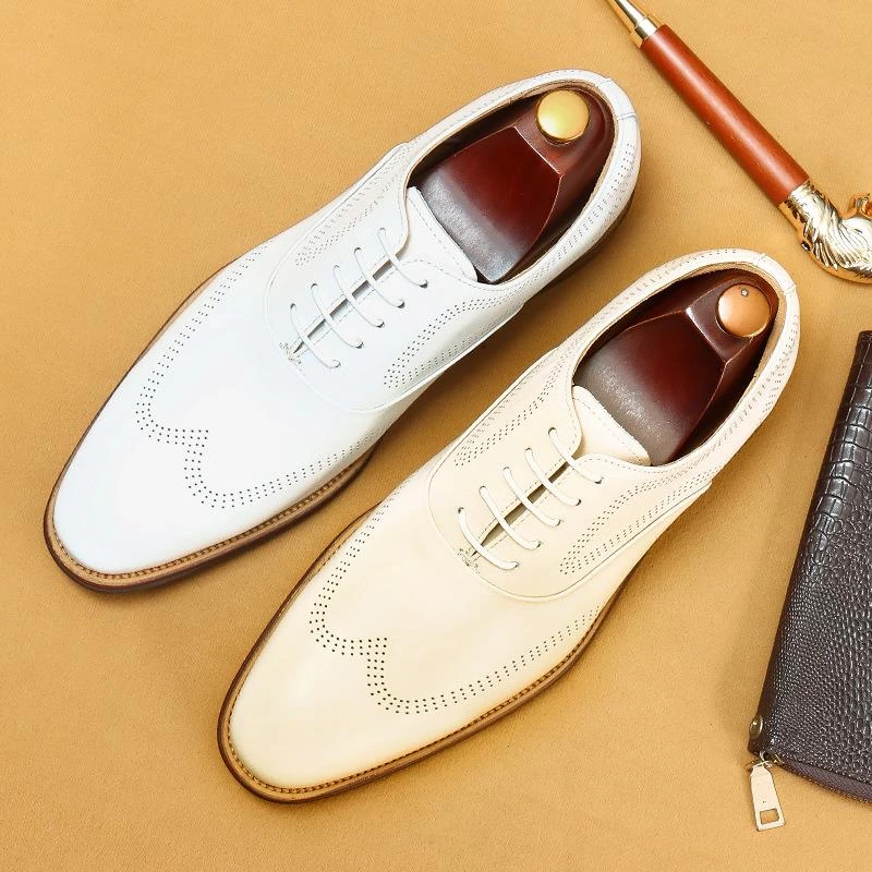 男士内增高白色真皮正装手工皮鞋布洛克牛津鞋新郎大码婚鞋主持人