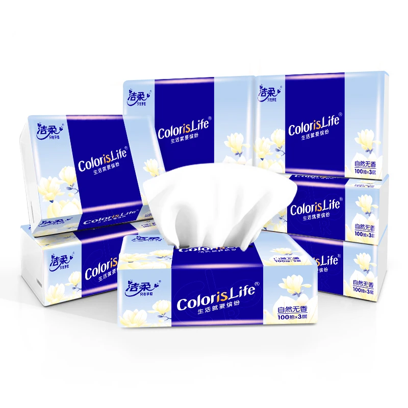 洁柔缤纷抽纸3层100抽家用加厚抽取式家庭装纸巾餐巾纸面巾纸两用
