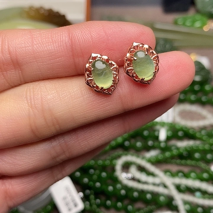 和田玉银S925镶嵌耳饰