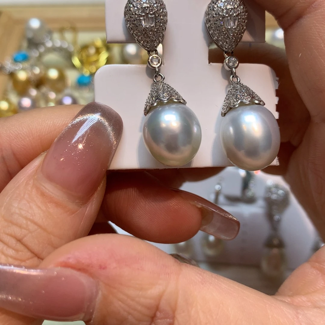海水珍珠耳饰银S925镶嵌