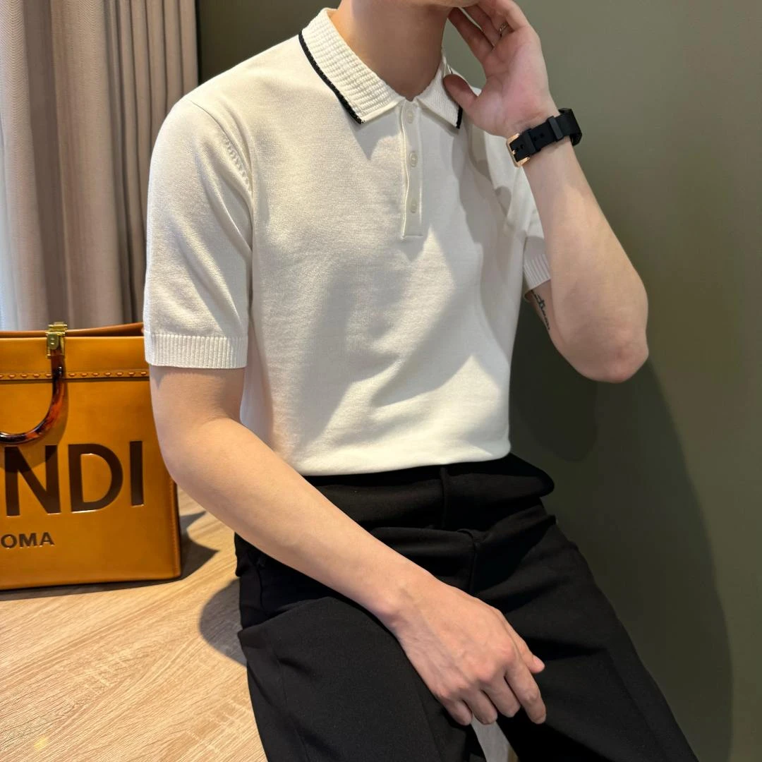 WUSHE物社【轻奢凉感】男士夏季休闲针织polo衫简约百搭翻领T恤衫男