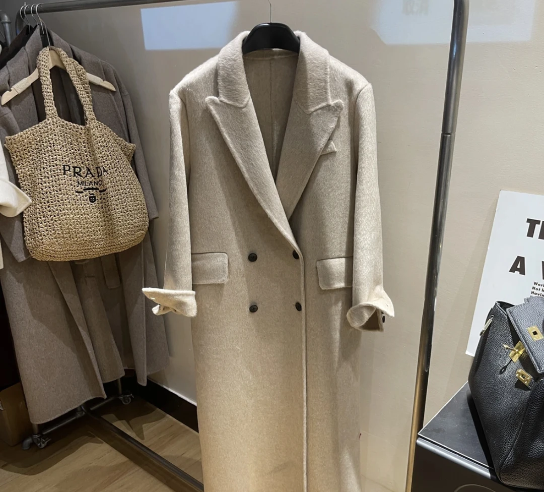 韩版经典气质100%初剪羊毛气质韩版时尚纯手工百搭长款大衣毛呢
