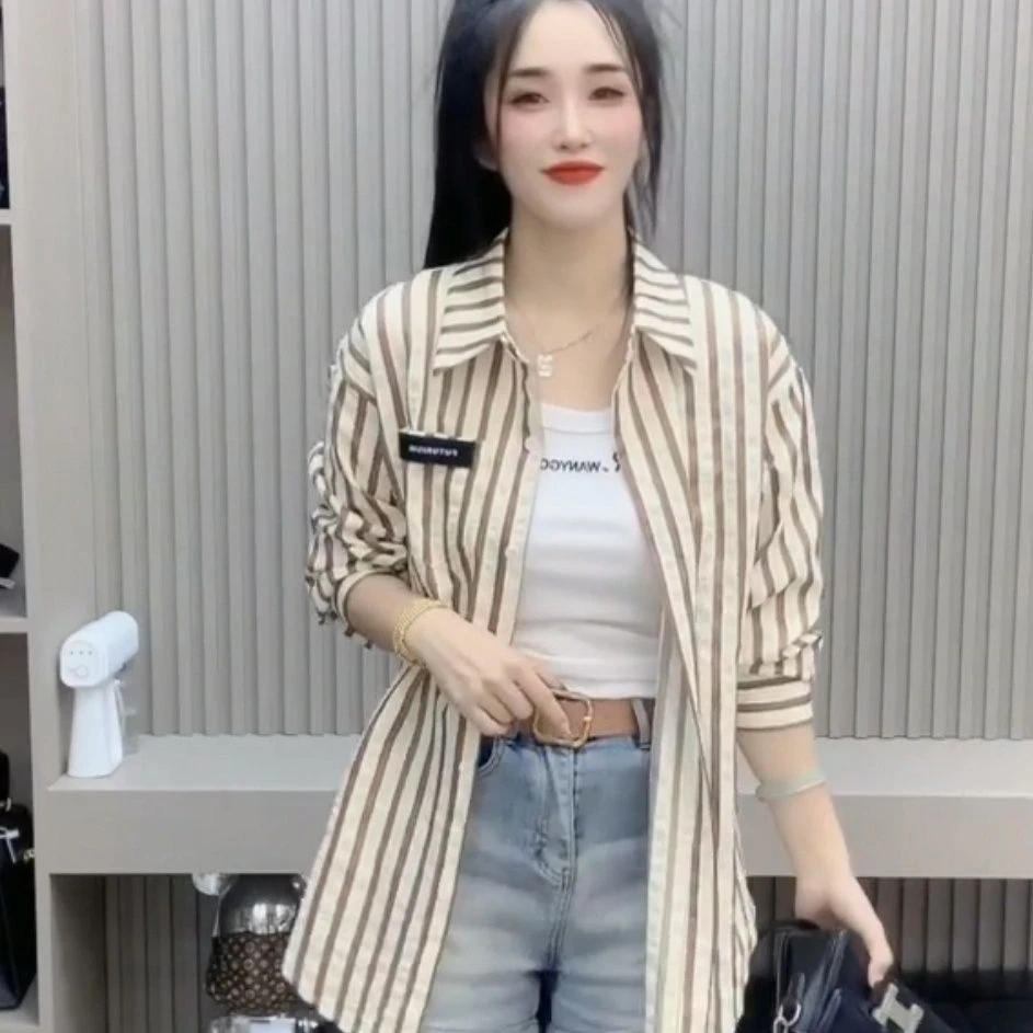 休闲百搭时尚减龄条纹衬衫2025春季新款遮肉显瘦洋气韩版上衣女
