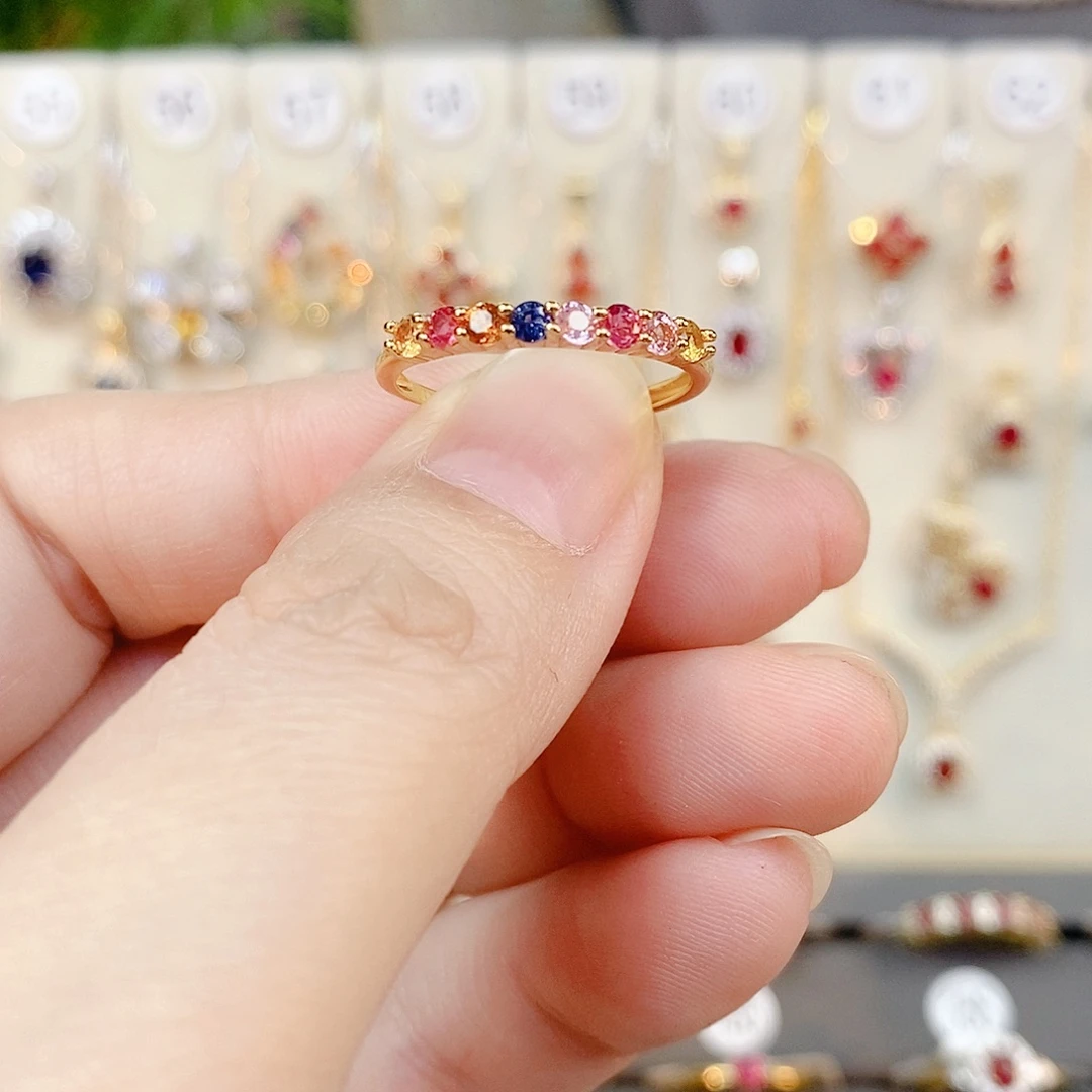 银S925镶嵌戒指彩色蓝宝石