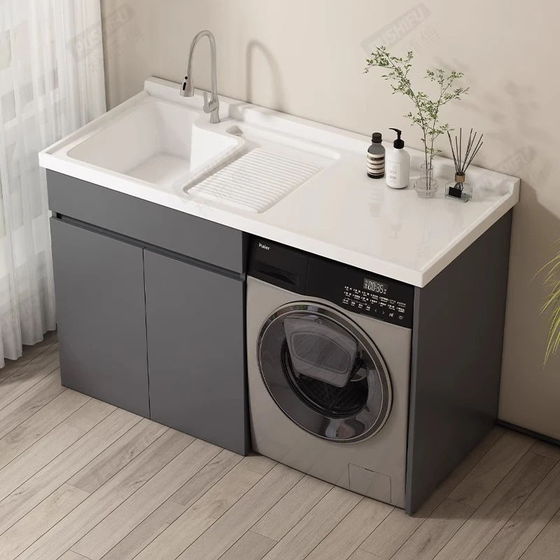 18mm蜂窝铝阳台洗衣机柜组合带搓板一体盆洗衣池洗衣机伴侣定制