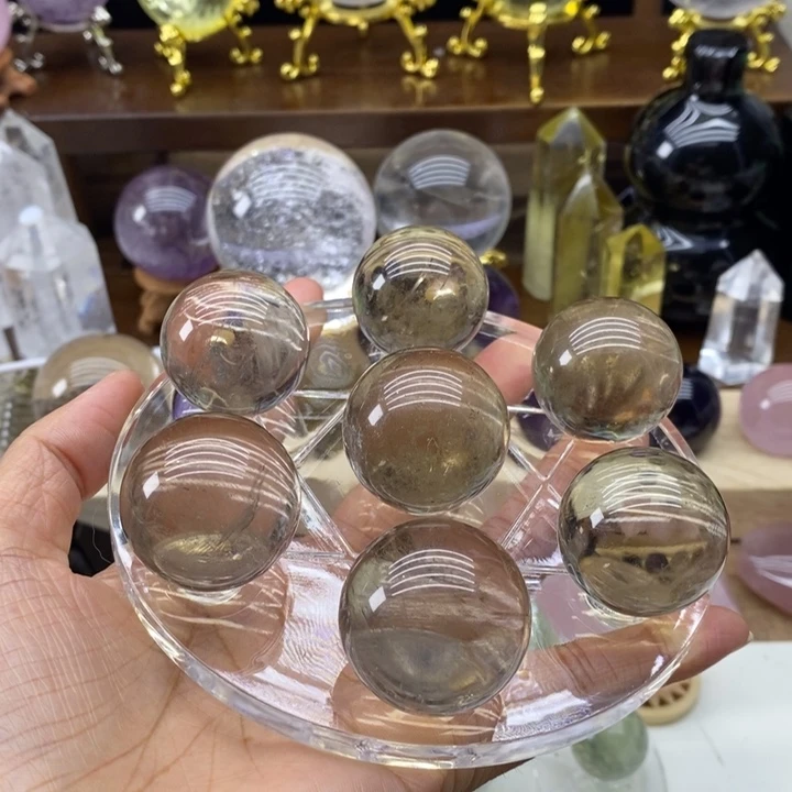 未镶嵌摆件水晶天然茶晶七星球