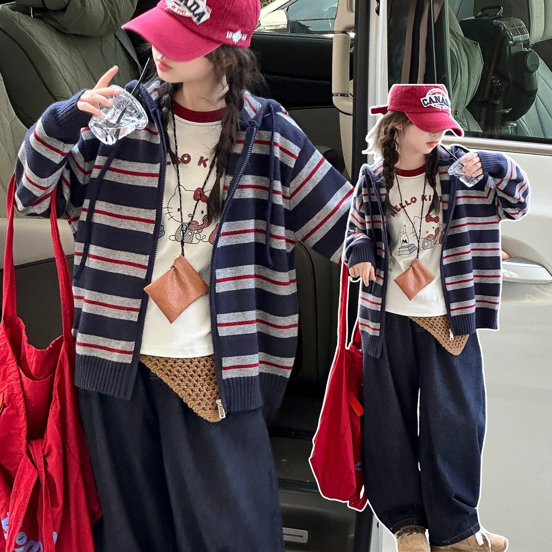 女童套装春秋款2025新款儿童洋气时髦连帽上衣中大童宽松秋季卫衣