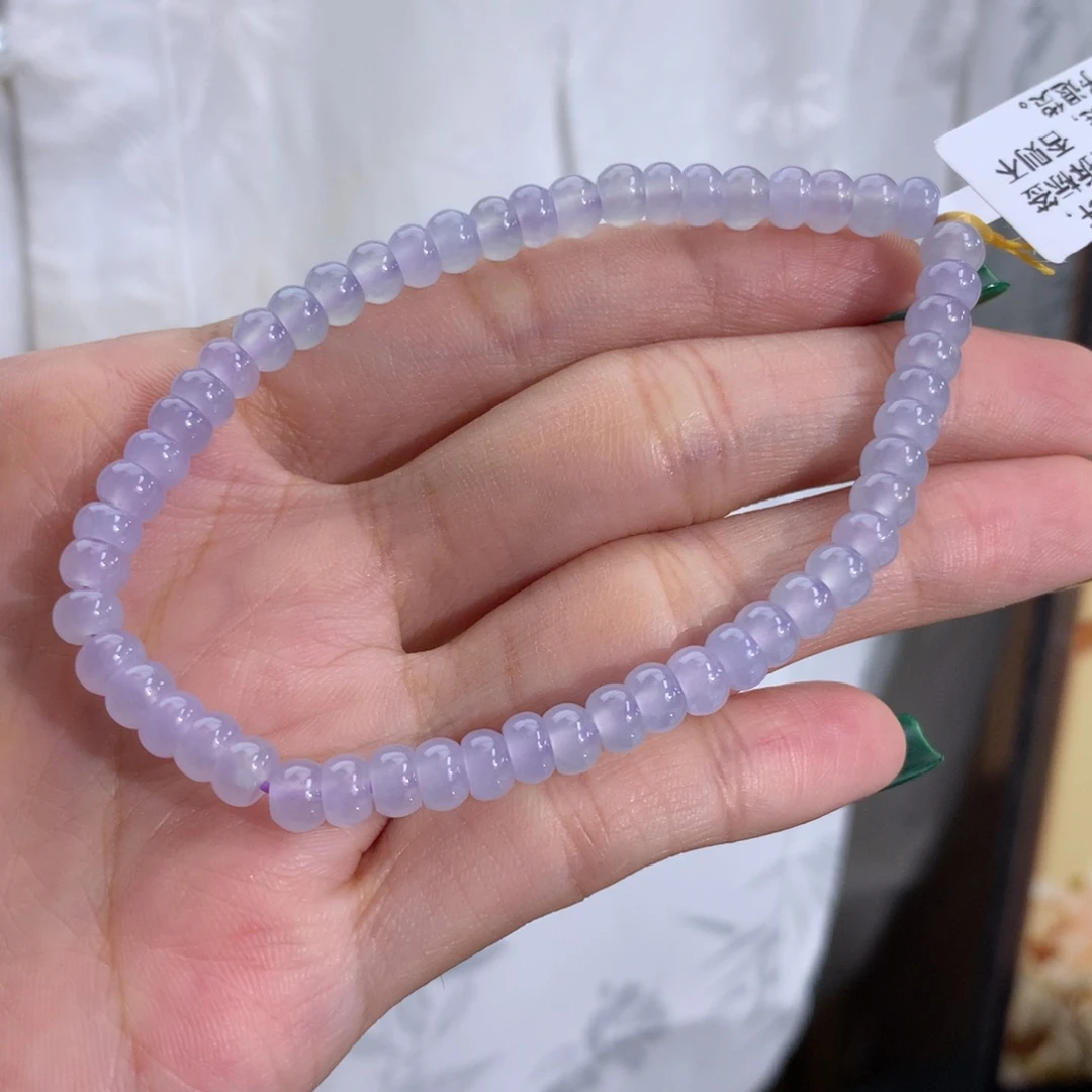 翡翠未镶嵌手串卡5.1冰淡淡紫算盘手串