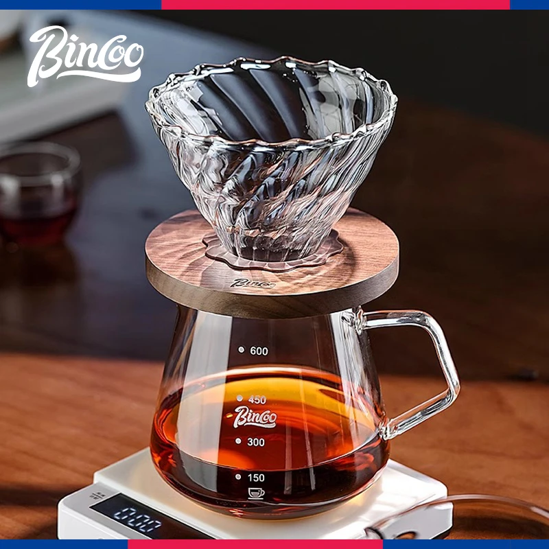 Bincoo胡桃木手冲咖啡过滤杯v60过滤器玻璃分享壶家用长嘴手冲壶