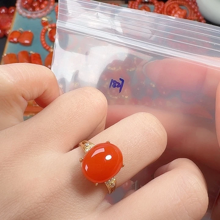 南红玛瑙银S925镶嵌戒指