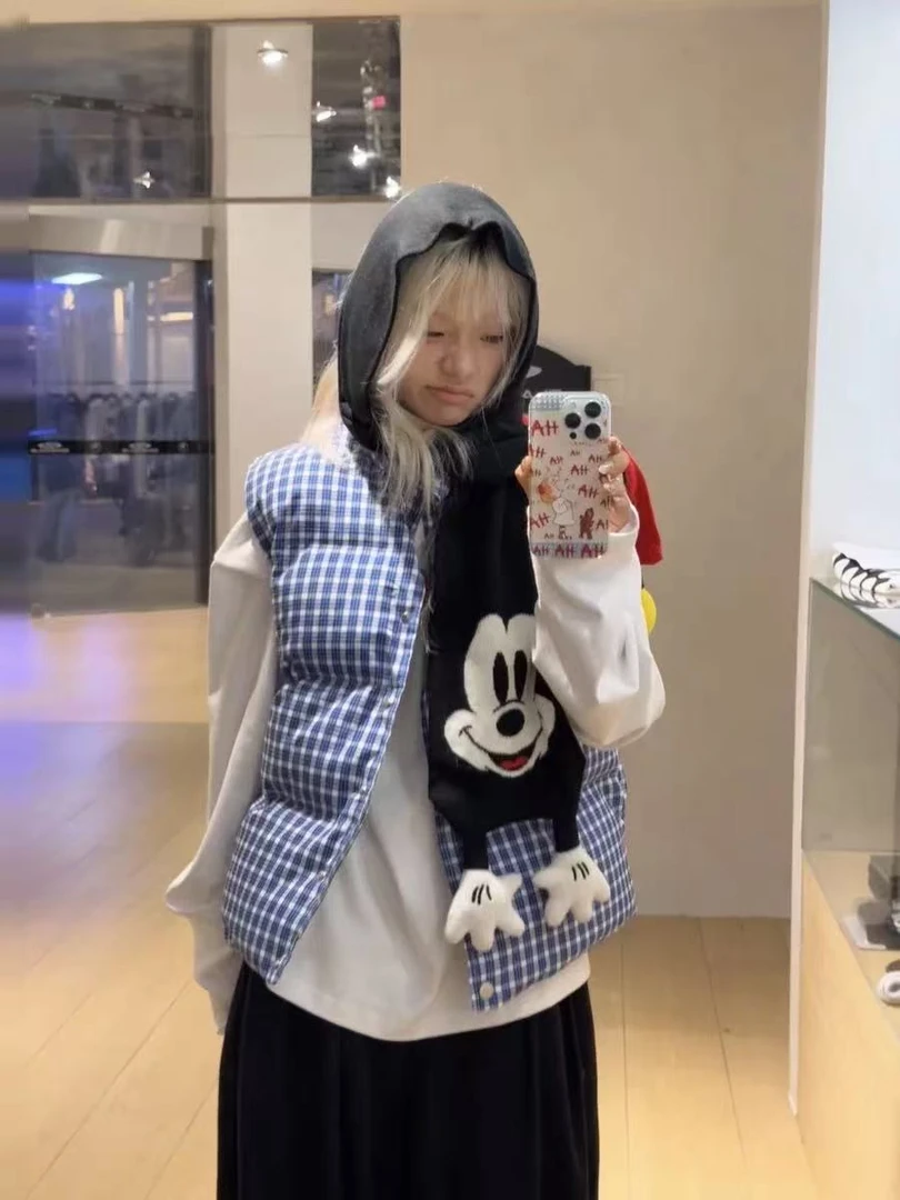 复古格子简约秋冬款格纹立领休闲保暖潮流格子马夹女冬季加厚百搭
