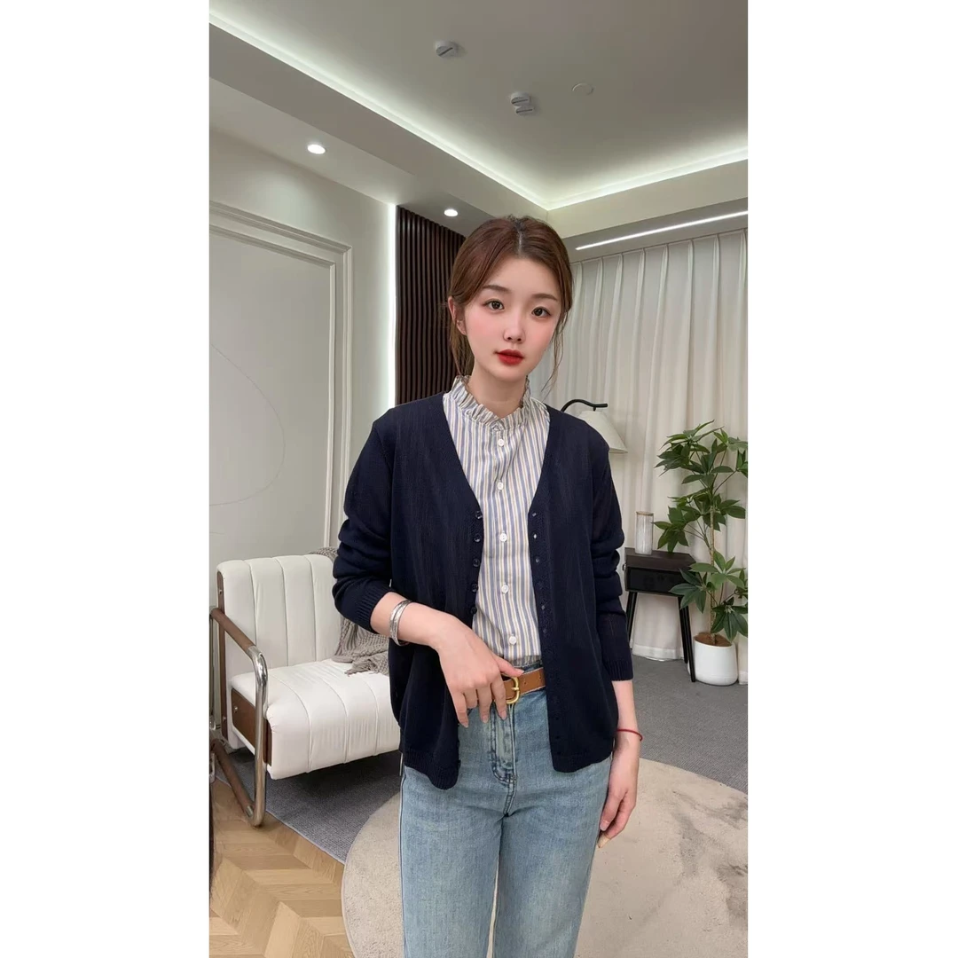 HMY5081901 2025早秋新款休闲百搭V领单排多粒扣针织开衫