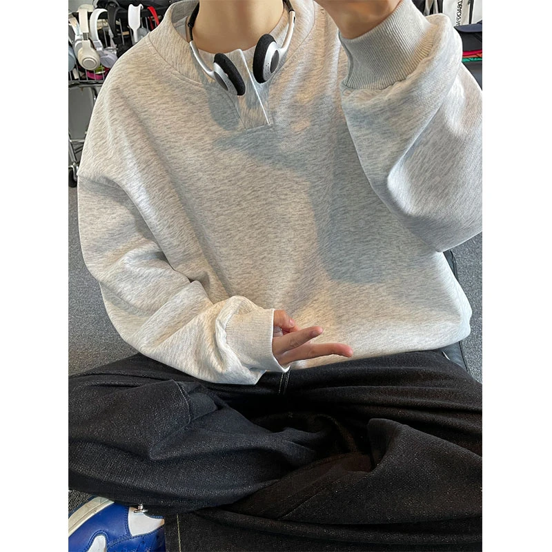 花灰色重磅卫衣男春季潮牌美式青少年高级感oversize宽松套头上衣