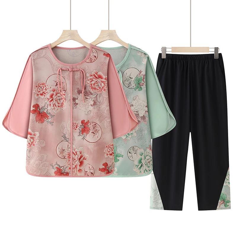 老年人夏装女款奶奶套装T恤老人衣服老太太妈妈装夏季新款两件套