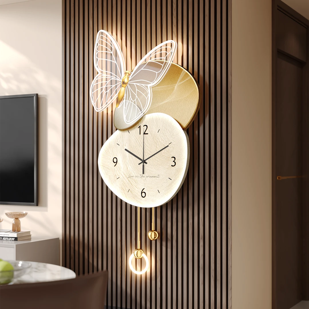 客厅背景墙挂画轻奢高级感时来运转挂画创意玄关装饰画钟表灯画