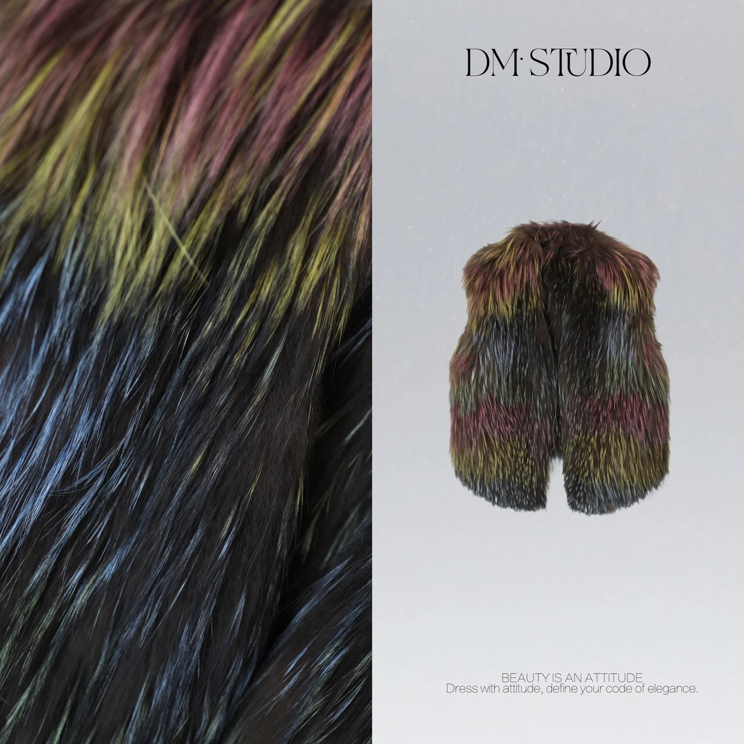 DEDM•STUDIO/高奢感A级进口千金风彩虹色皮毛马甲2509PMYT/M802