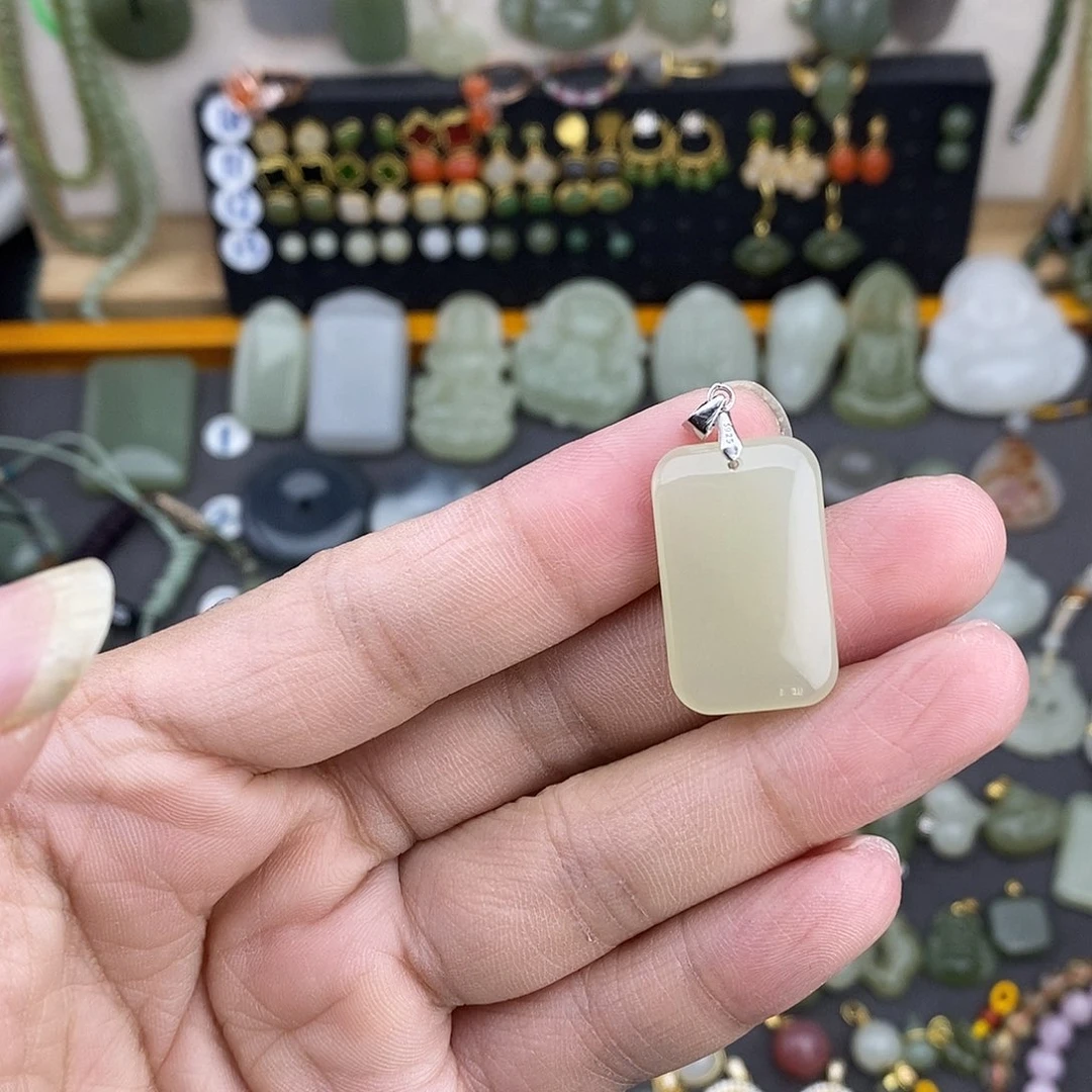 和田玉银S925镶嵌吊坠(不含链)