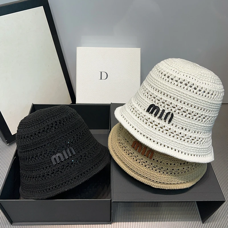 2025年夏季新款钩织镂空渔夫帽女显脸小针织水桶帽透气遮阳盆帽女