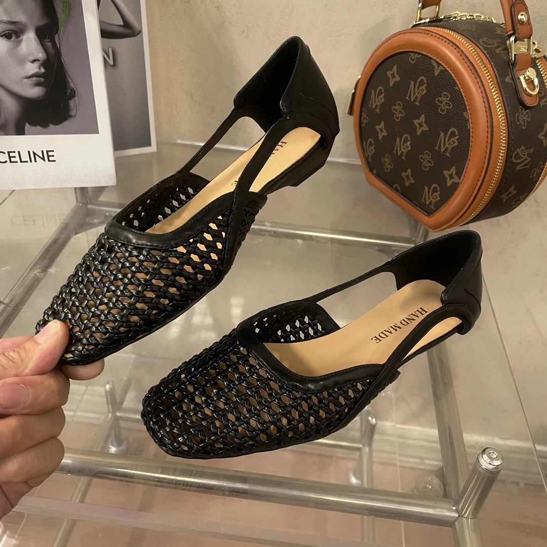 陈老板20007羊皮3cm/时尚镂空透气百搭粗跟单鞋女舒适方头