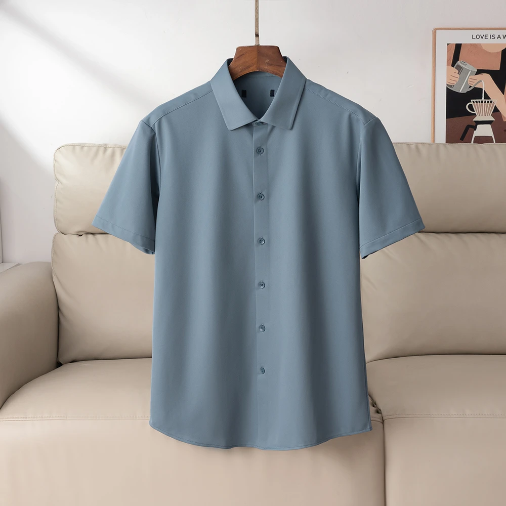 H2Y031撤柜款！丝滑！短袖衬衫男夏季纯色透气衬衣休闲半袖上衣无痕