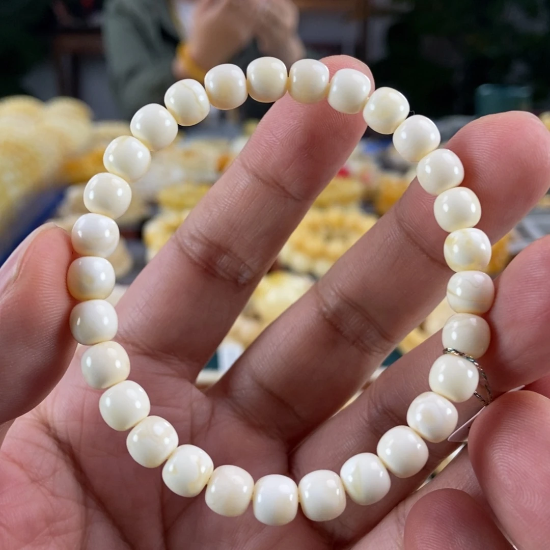 琥珀未镶嵌珠宝奇石7瓷白蜡同料串5.75