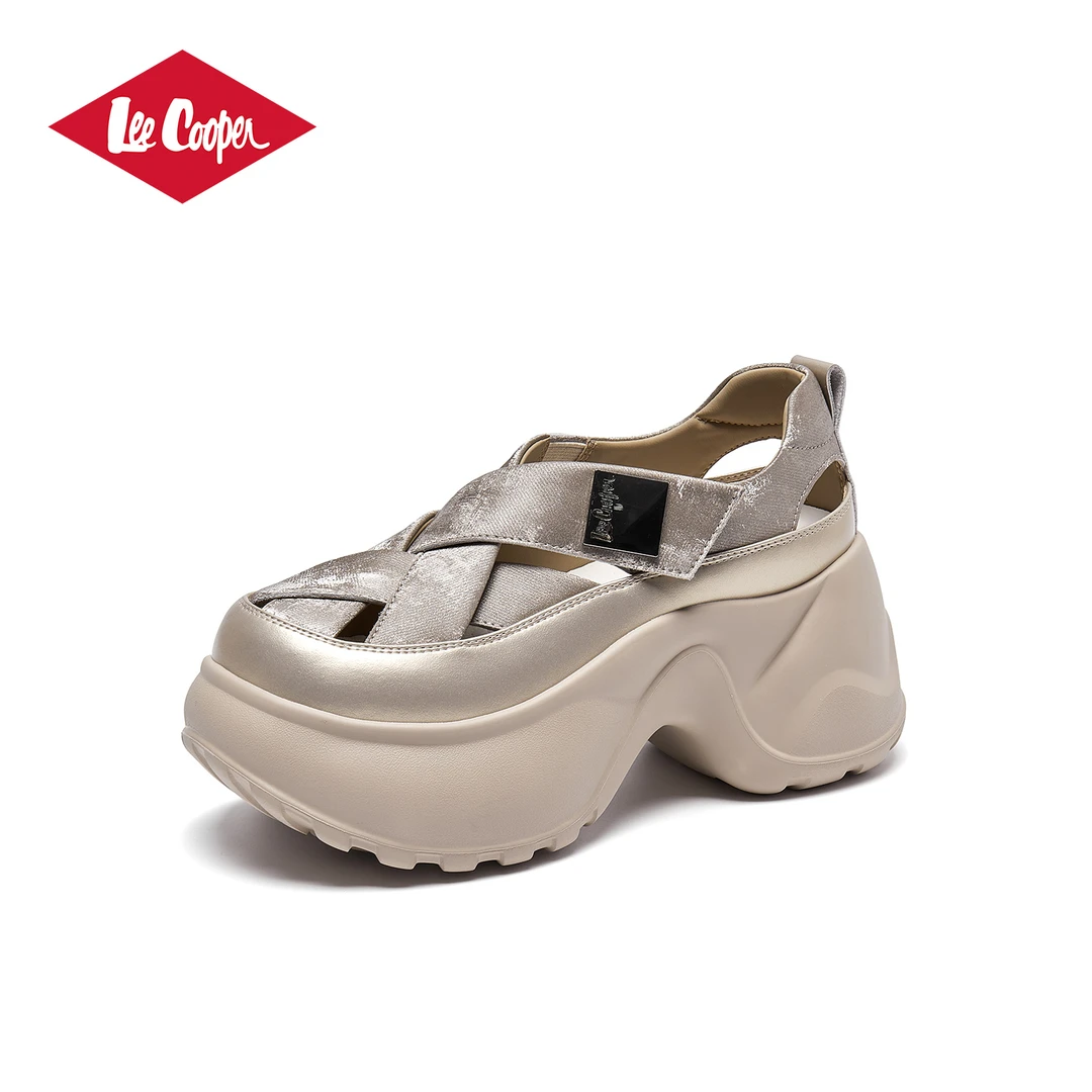 【7CM增高】LEE COOPER罗马凉鞋女2025夏款魔术贴圆头镂空透气凉拖