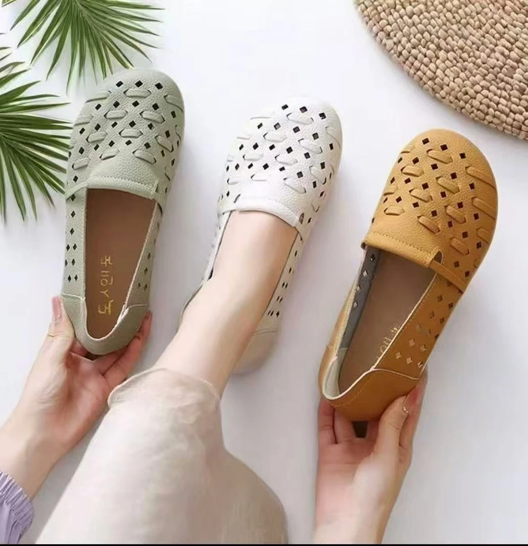 【真皮撤柜】2025新款洞洞鞋牛筋软底一脚蹬休闲透气妈妈鞋平底单鞋