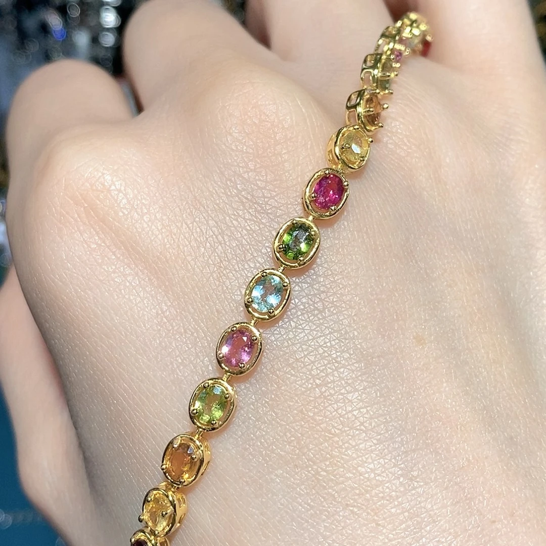 银S925镶嵌手链碧玺记***饼福利款