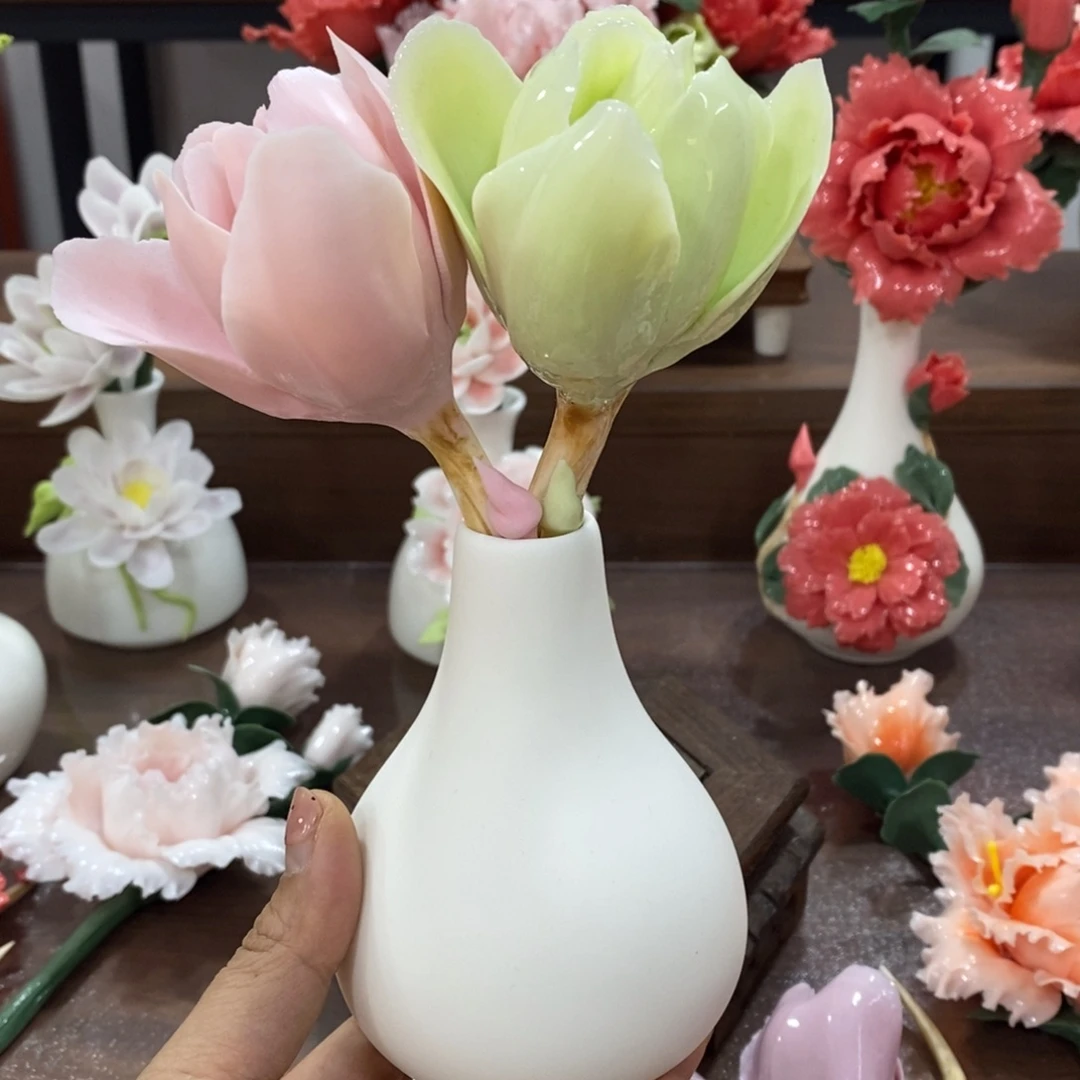 摆件陶瓷手工花摆件