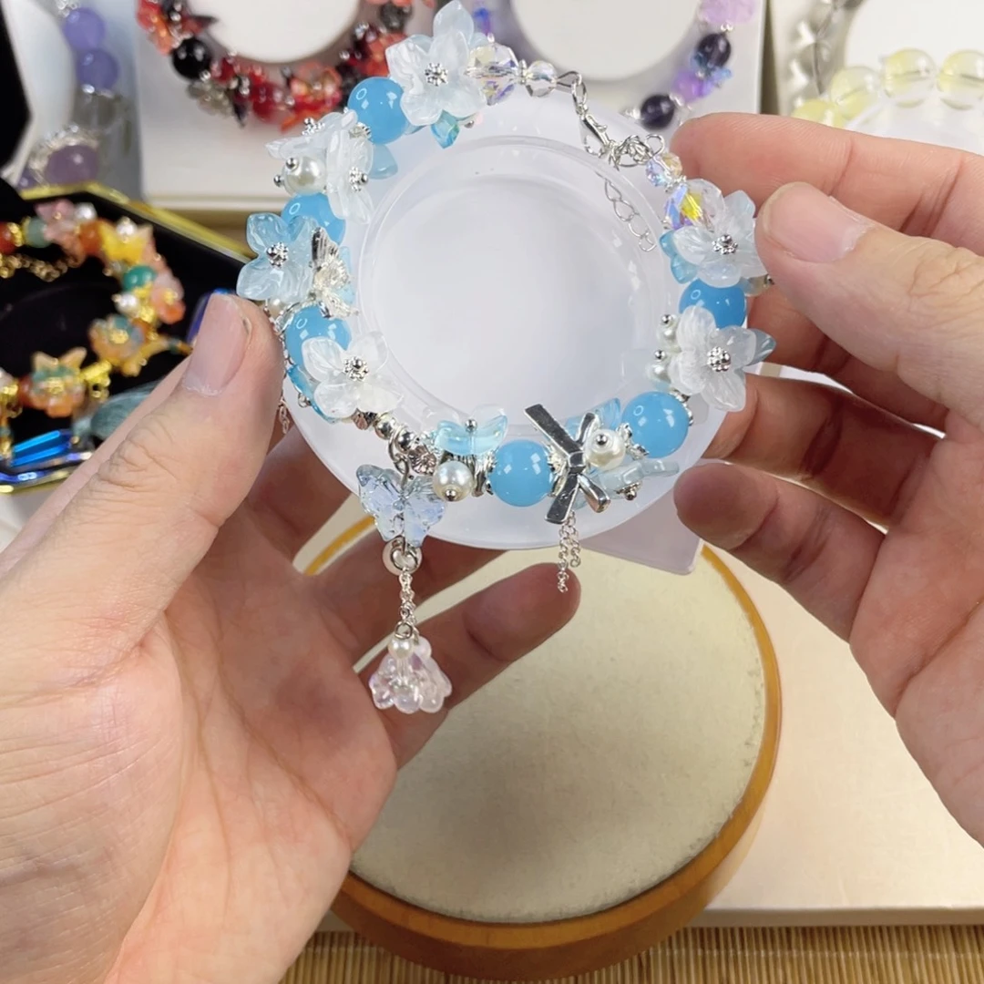 水晶手串银S800镀金镶嵌