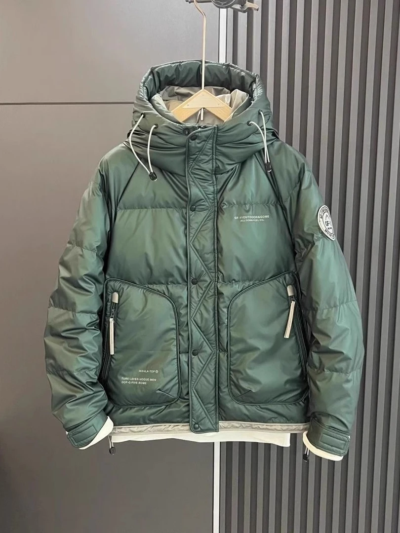 连帽羽绒服男士潮流百搭工装保暖加厚白鸭绒外套2025冬季新款上衣