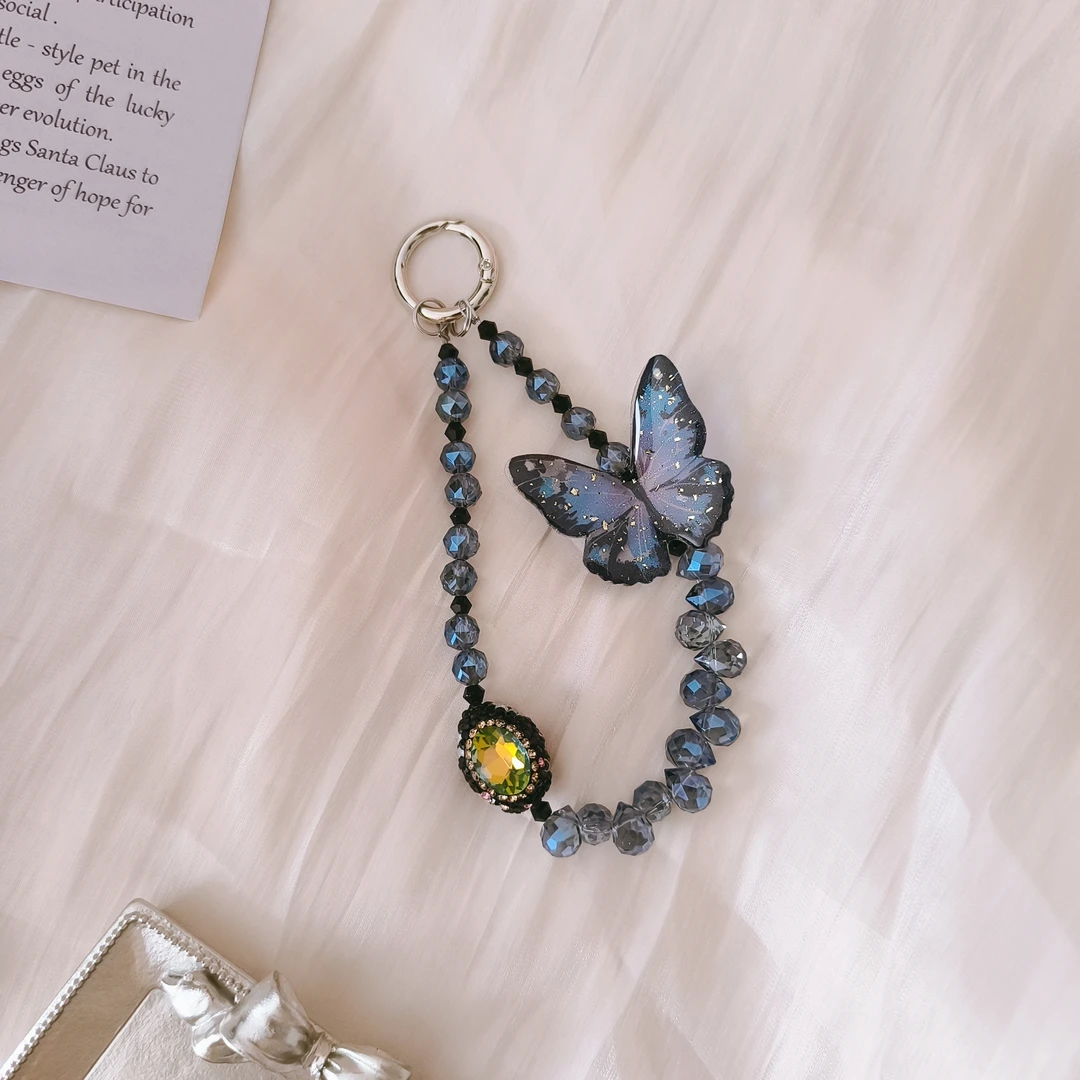 小众设计新中式串珠蝴蝶手机链兼作包包挂饰新款手机挂件