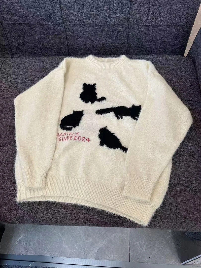 A199 猫咪毛衣男女宽松复古