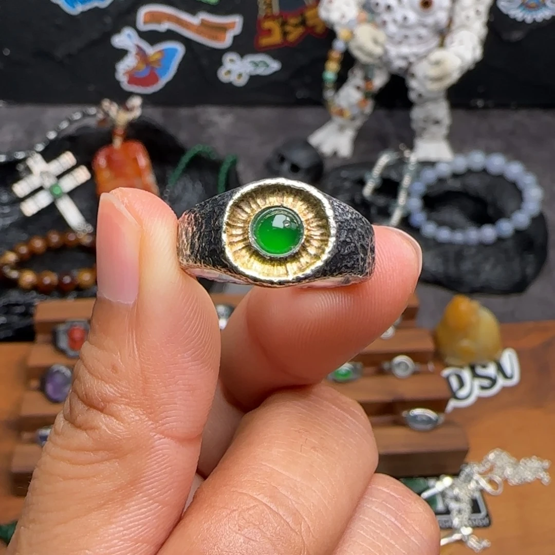 你***盖翡翠银S925镶嵌戒指