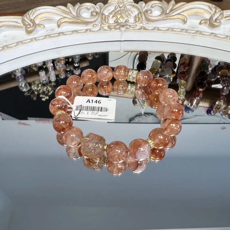 146 天然红胶花手串手链+黑金超方糖