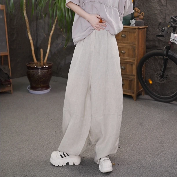 亚麻休闲裤长裤女宽松老爹裤2025夏季新款舒适空气裤阔腿裤子