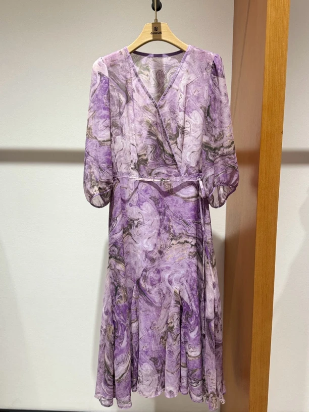 GUUIZS贵姿 紫色印花连衣裙