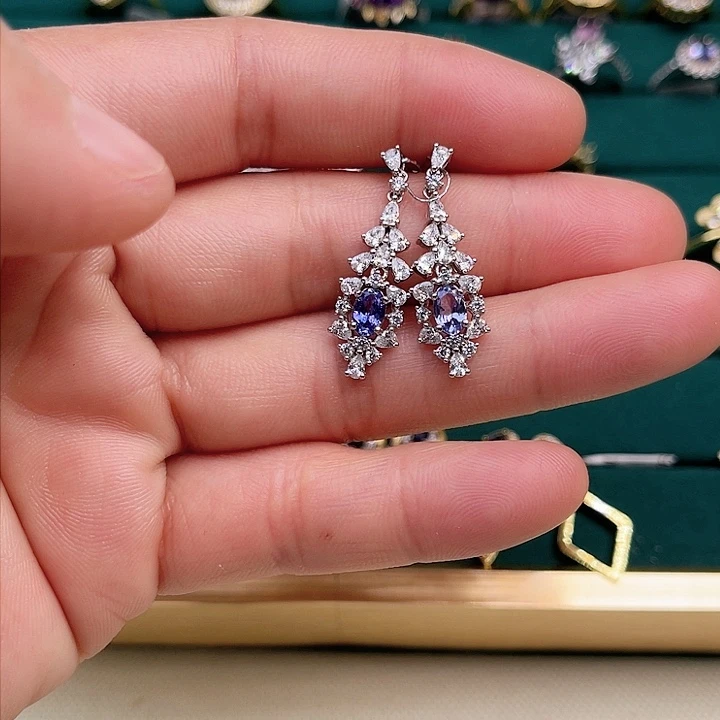 坦桑石耳饰银S925镶嵌