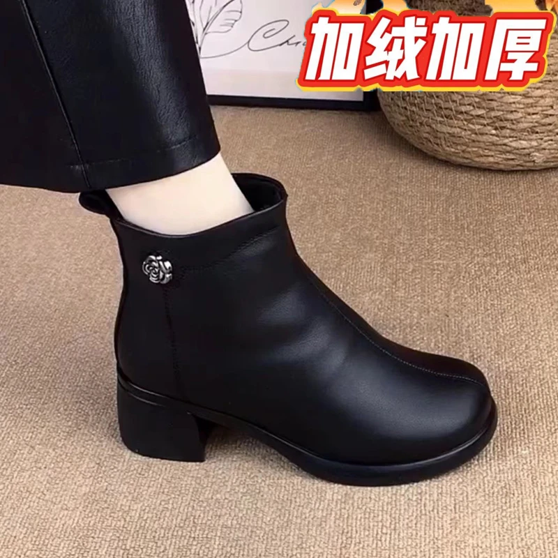【反季特卖】冬季棉靴加厚加绒保暖棉鞋舒适百搭防滑粗跟妈妈短靴子