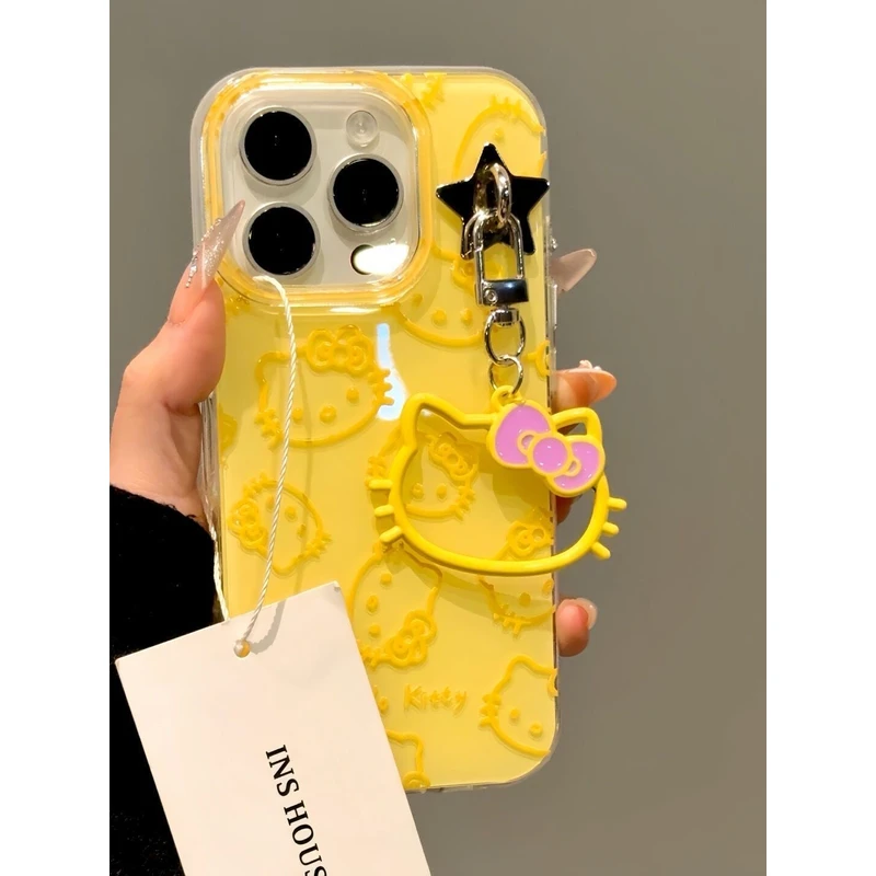 创意满屏线条kitty猫适用苹果16Pro手机壳iPhone15卡通14保护套13