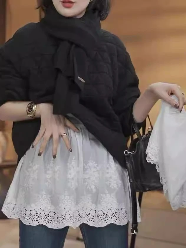 春季甜美蕾丝提花半身裙女秋冬百搭叠穿神器内搭下摆屁帘腰裙短裙