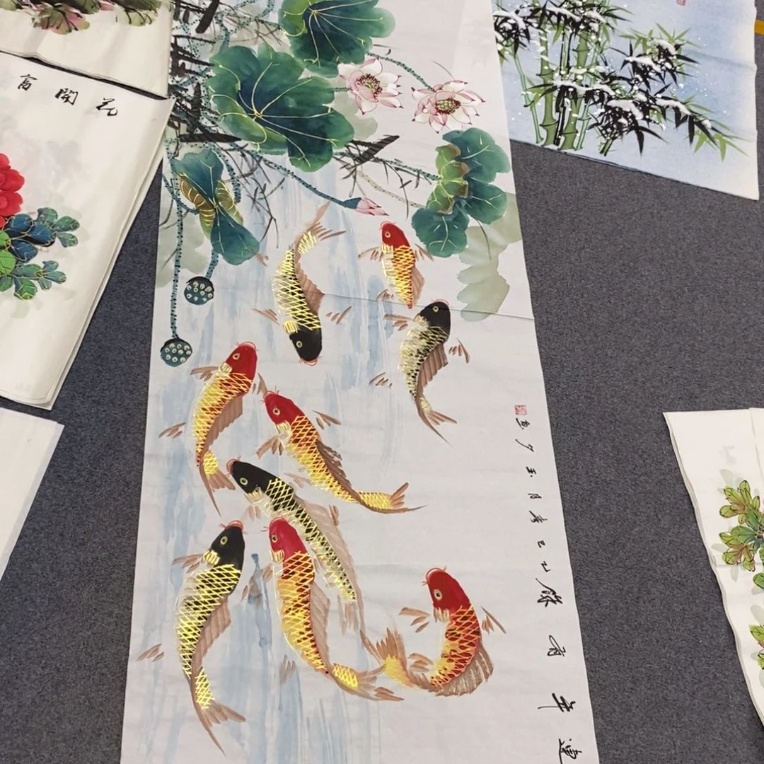 国画顺**然尺寸180✖️70小六尺精品金线九鱼