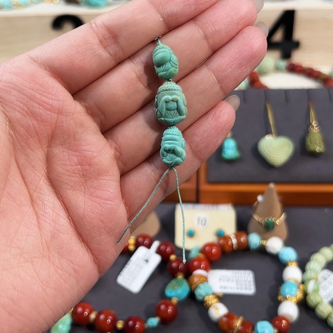 绿松石未镶嵌把件三不佛配饰