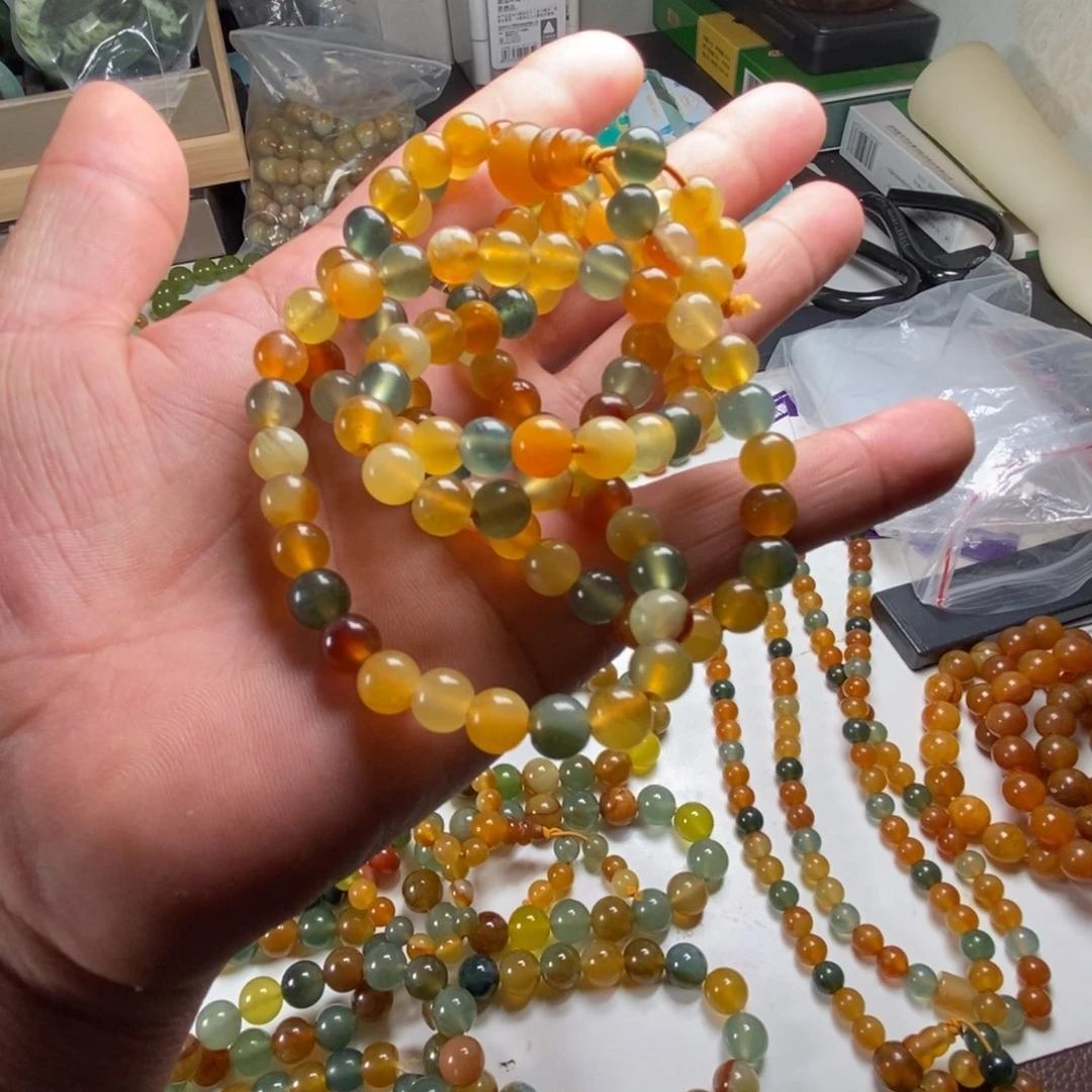 蛇纹石玉未镶嵌手链无科技花玉卡8毛衣链福利